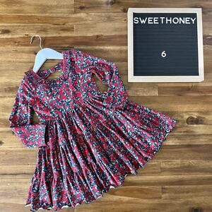 NEW SweetHoney Long Sleeve Flair Knit Dress - Midnight Blossom Blue Red Green 6